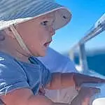 Shoulder, Cap, Chapi Chapo, Azure, Boat, Ciel, Sun Hat, Sunlight, Happy, Boats And Boating--equipment And Supplies, Leisure, Fun, Watercraft, Bambin, Voyages, Baseball Cap, Elbow, Naval Architecture, Electric Blue, Recreation, Personne, Headwear