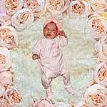 Fleur, Blanc, Petal, Textile, Orange, Rose, People In Nature, Happy, Font, Baby & Toddler Clothing, Baby, Red, Rose, Pattern, Beauty, Rose Family, Bambin, Flowering Plant, Plante, Garden Roses, Personne, Headwear