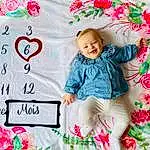 Sourire, Facial Expression, Blanc, Green, Baby & Toddler Clothing, Happy, Textile, Plante, Sleeve, Rose, Baby, Font, Red, Bambin, Magenta, Petal, Fleur, Pattern, T-shirt, Personne, Joy